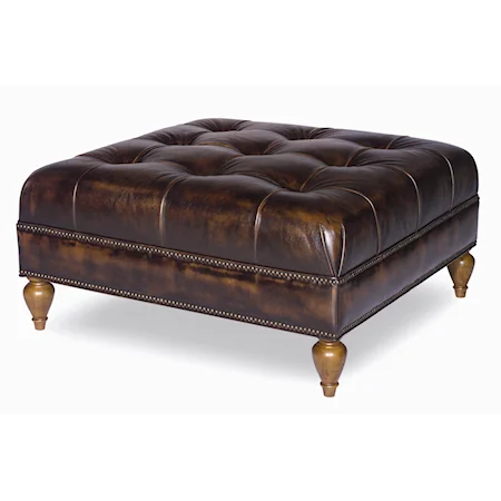 Leather Ottoman with Tufted Seat
